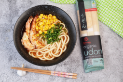Prawn Tempura with Spicy Miso Udon Noodle Soup